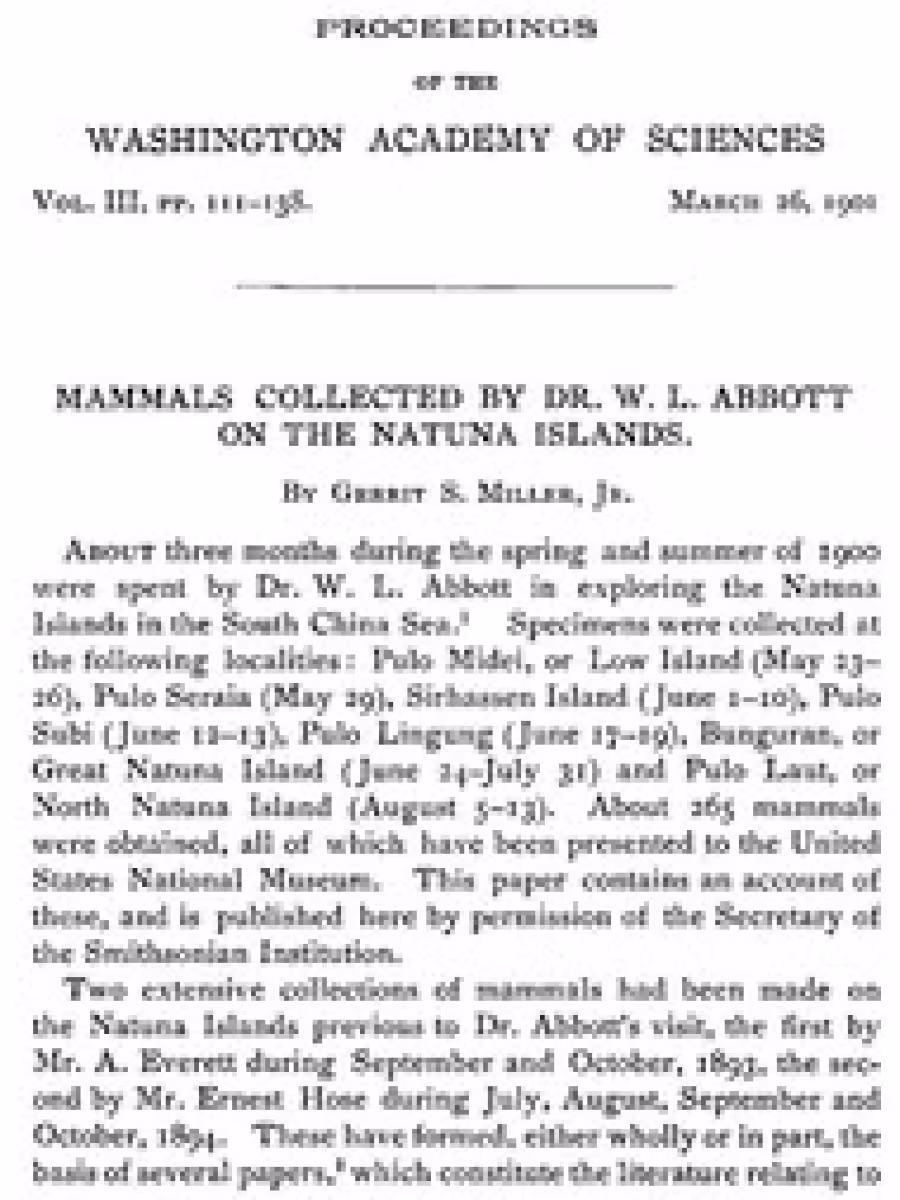 Mammals Collected by Dr. W. L. Abbott on the Natuna Islands (Mamalia yang Dikumpulkan oleh Dr. W. L. Abbott di Kepulauan Natuna)